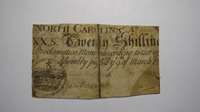 Load image into Gallery viewer, 1754 Twenty Shillings North Carolina NC Colonial Currency Note Bill RARE 20s