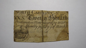 1754 Twenty Shillings North Carolina NC Colonial Currency Note Bill RARE 20s