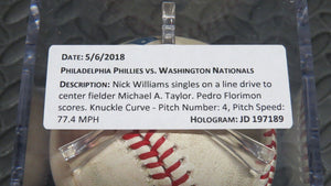 2018 Nick Williams Philadelphia Phillies RBI Single Game Used Baseball 1B Hit