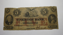 Load image into Gallery viewer, $5 1856 Tiverton Rhode Island RI Obsolete Currency Bank Note Bill! Tiverton Bank