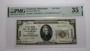 $20 1929 Vicksburg Mississippi MS National Currency Bank Note Bill Ch #3258 VF35