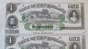 $1-$1-$2-$5 1865 East Haddam Connecticut Obsolete Currency Uncut Sheet Bank Note