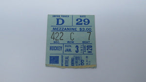 January 3, 1971 New York Rangers Vs. Montreal Canadiens NHL Hockey Ticket Stub