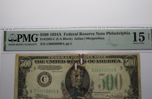 Load image into Gallery viewer, $500 1934-A Federal Reserve Light Green Bank Note Bill FR. 2202-C PMG Currency