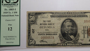$50 1929 Ottumwa Iowa IA National Currency Bank Note Bill #107 F12 PCGS Graded