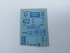 December 19, 1979 New York Rangers Vs Vancouver Canucks NHL Hockey Ticket Stub