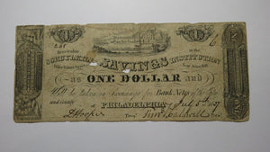 $1 1837 Philadelphia Pennsylvania PA Obsolete Currency Bank Note Bill Schuylkill