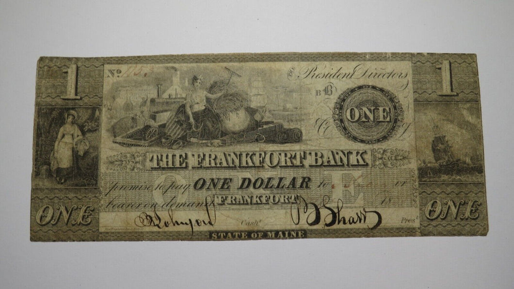 $1 1836 Frankfort Maine ME Obsolete Currency Bank Note Bill! Frankfort Bank RARE