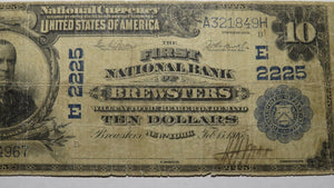 $10 1902 Brewsters New York NY National Currency Bank Note Bill! Ch. #2225 RARE!