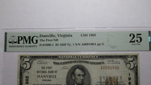 Load image into Gallery viewer, $5 1929 Danville Virginia VA National Currency Bank Note Bill Ch. #1985 VF25 PMG
