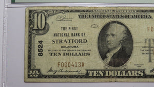 $10 1929 Stratford Oklahoma OK National Currency Bank Note Bill Ch #8524 F15 PMG