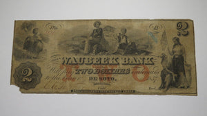 $2 1857 De Soto Nebraska NE Obsolete Currency Bank Note Bill! Waubeek Bank RARE