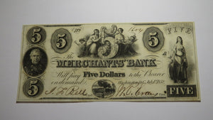 $5 1852 Washington D.C Obsolete Currency Bank Note Bill Merchants Bank Crisp UNC