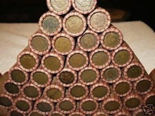 Sealed Wheat Cent Penny Rolls with an Indian Head Showing Mixed Steel Coins Lot
