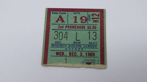 December 3, 1969 New York Rangers Vs. Chicago Blackhawks NHL Hockey Ticket Stub