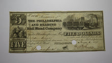 Load image into Gallery viewer, $5 1840 Philadelphia Pennsylvania PA Obsolete Currency Bank Note Bill Reading RR