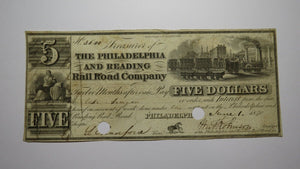 $5 1840 Philadelphia Pennsylvania PA Obsolete Currency Bank Note Bill Reading RR