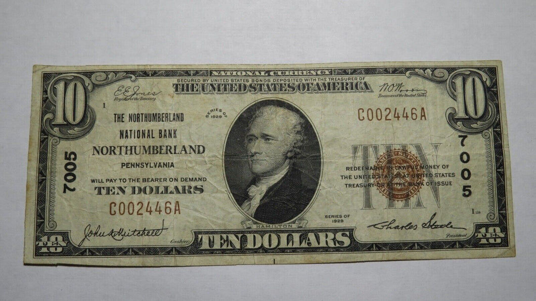 $10 1929 Northumberland Pennsylvania PA National Currency Bank Note Bill #7005