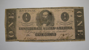 $1 1862 Richmond Virginia VA Confederate Currency Bank Note Bill RARE T55