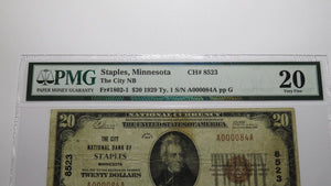$20 1929 Staples Minnesota MN National Currency Bank Note Bill Ch #8523 VF20 PMG