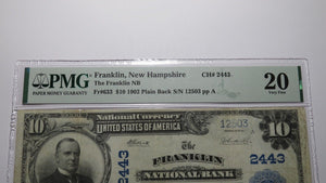 $10 1902 Franklin New Hampshire NH National Currency Bank Note Bill #2443 VF20