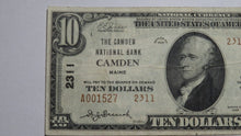 Load image into Gallery viewer, $10 1929 Camden Maine ME National Currency Bank Note Bill Charter #2311 VF++