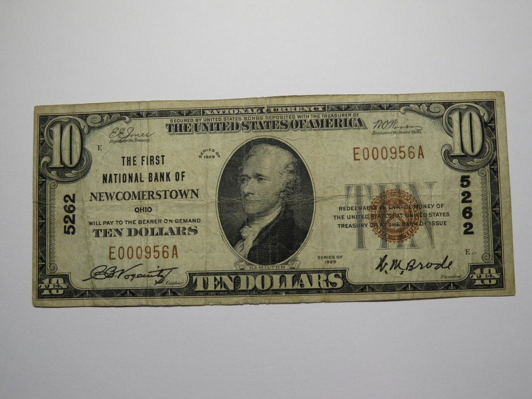 $10 1929 Newcomerstown Ohio OH National Currency Bank Note Bill Charter #5262 VF