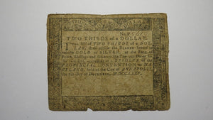 1775 $2/3 Annapolis Maryland MD Colonial Currency Bank Note Bill RARE ISSUE