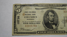Load image into Gallery viewer, $5 1929 Columbus Mississippi MS National Currency Bank Note Bill Ch. #10738 RARE