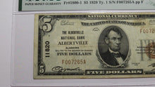 Load image into Gallery viewer, $5 1929 Albertville Alabama AL National Currency Bank Note Bill Ch. #11820 VF25