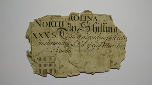 1754 Thirty Shillings North Carolina NC Colonial Currency Note Bill RARE 30s!