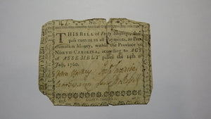 1760 Forty Shillings North Carolina NC Colonial Currency Note Bill! RARE 40s