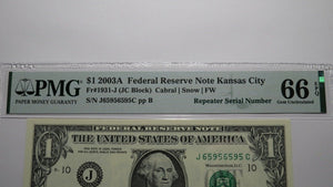 $1 2003A Repeater Serial Number Federal Reserve Currency Bank Note Bill UNC66EPQ