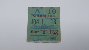 March 9, 1969 New York Rangers Vs. Montreal Canadiens NHL Hockey Ticket Stub