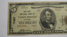 Load image into Gallery viewer, $5 1929 Union Springs Alabama AL National Currency Bank Note Bill Ch. #7467 Fine