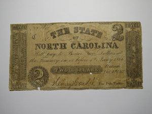 $2 1861 Raleigh North Carolina Obsolete Currency Bank Note Bill State of NC