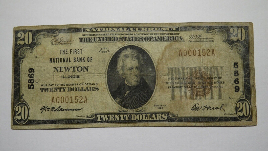 $20 1929 Newton Illinois IL National Currency Bank Note Bill Ch. #5869 RARE!