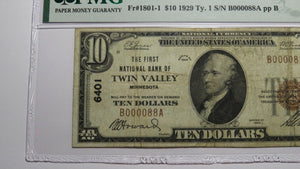 $10 1929 Twin Valley Minnesota MN National Currency Bank Note Bill #6401 VF25