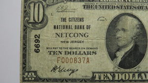 $10 1929 Netcong New Jersey NJ National Currency Bank Note Bill Ch. #6692 VF