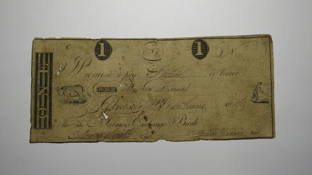 $1 1806 Gloucester Rhode Island RI Obsolete Currency Bank Note Bill! Farmers Ex.