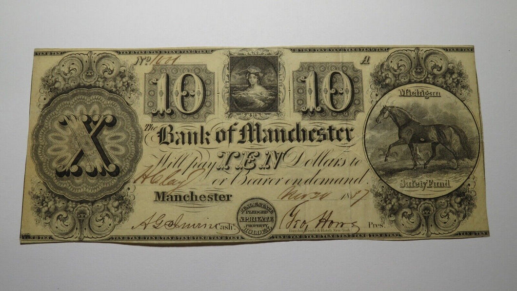 $10 1837 Manchester Michigan MI Obsolete Currency Bank Note Bill! Bank of MC!