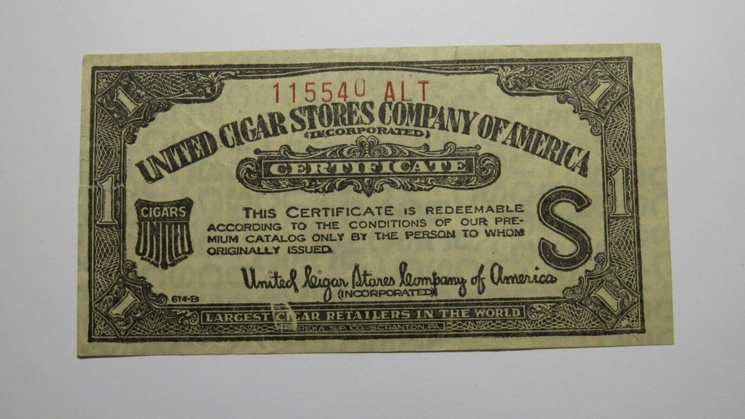 1950's United Cigar Stores Company of America Certificate!  Scranton PA