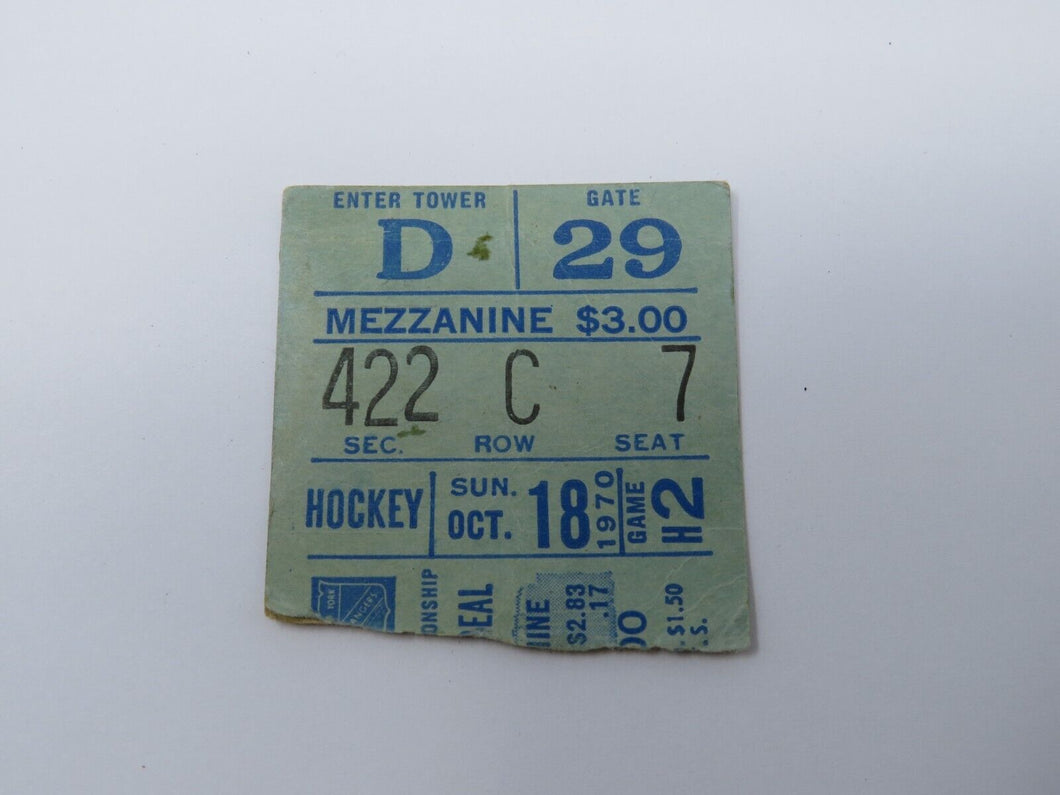 October 18, 1970 New York Rangers Canadiens NHL Hockey Ticket Stub Giacomin SO