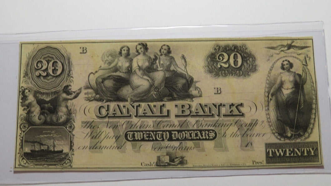 $20 18__ New Orleans Louisiana Obsolete Currency Bank Note Remainder Bill Canal