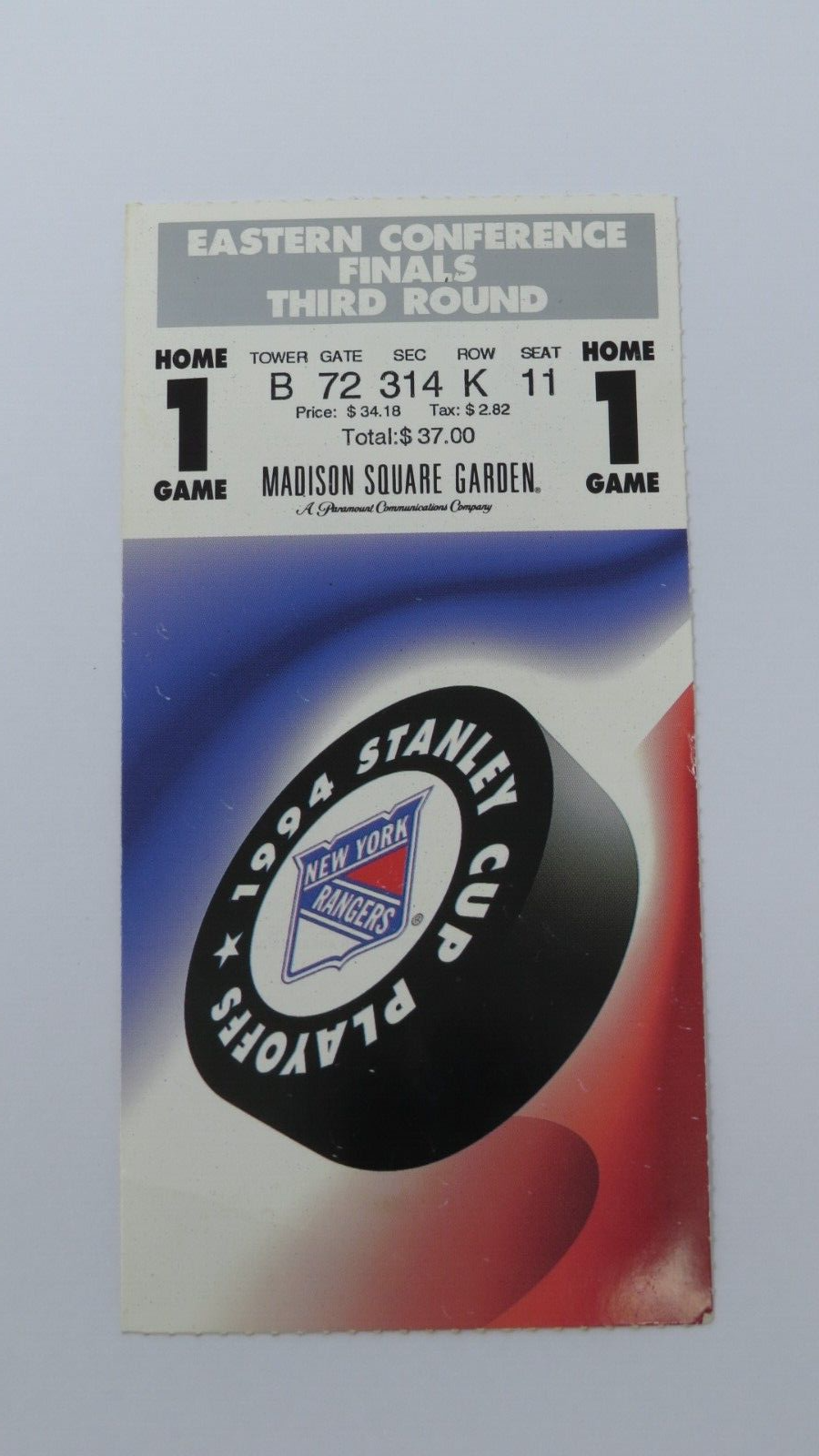 1994 ECF Game 1 New York Rangers Vs New Jersey Devils Playoff Hockey Ticket Stub