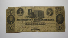 Load image into Gallery viewer, $5 1848 Wheeling Virginia Obsolete Currency Bank Note Bill Merchants &amp; Mechanics
