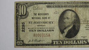 $10 1929 Saint Johnsbury Vermont VT National Currency Bank Note Bill #2295 St.