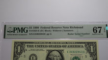 Load image into Gallery viewer, 2 $1 1985 &amp; 1999 Matching Radar Serial Numbers Federal Reserve Bank Note Bills