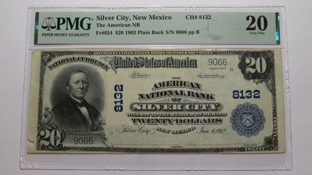 $20 1902 Silver City New Mexico National Currency Bank Note Bill #8132 PMG VF20