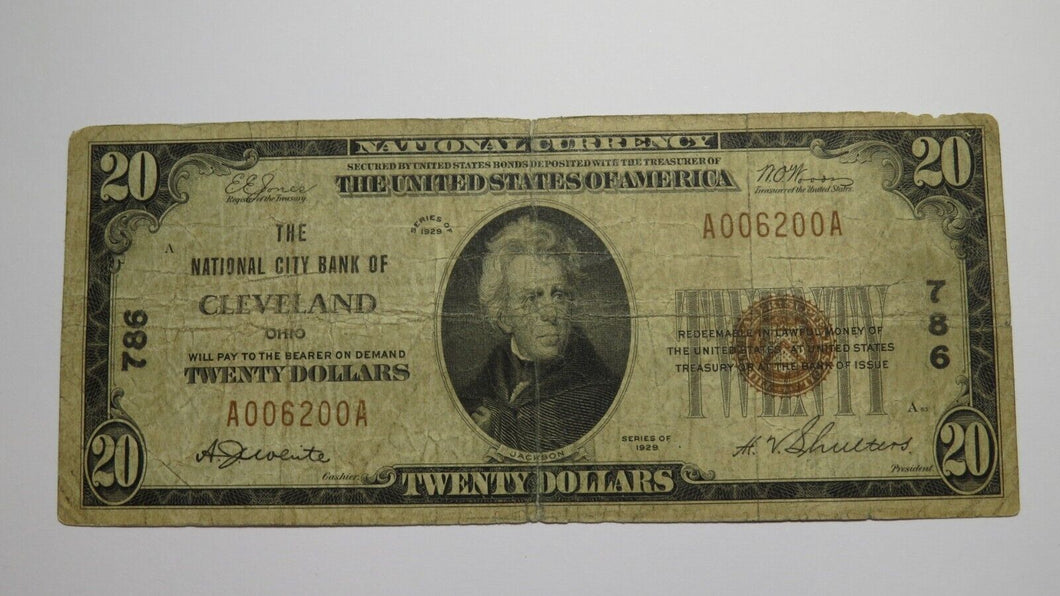 $20 1929 Cleveland Ohio OH National Currency Bank Note Bill Charter #786